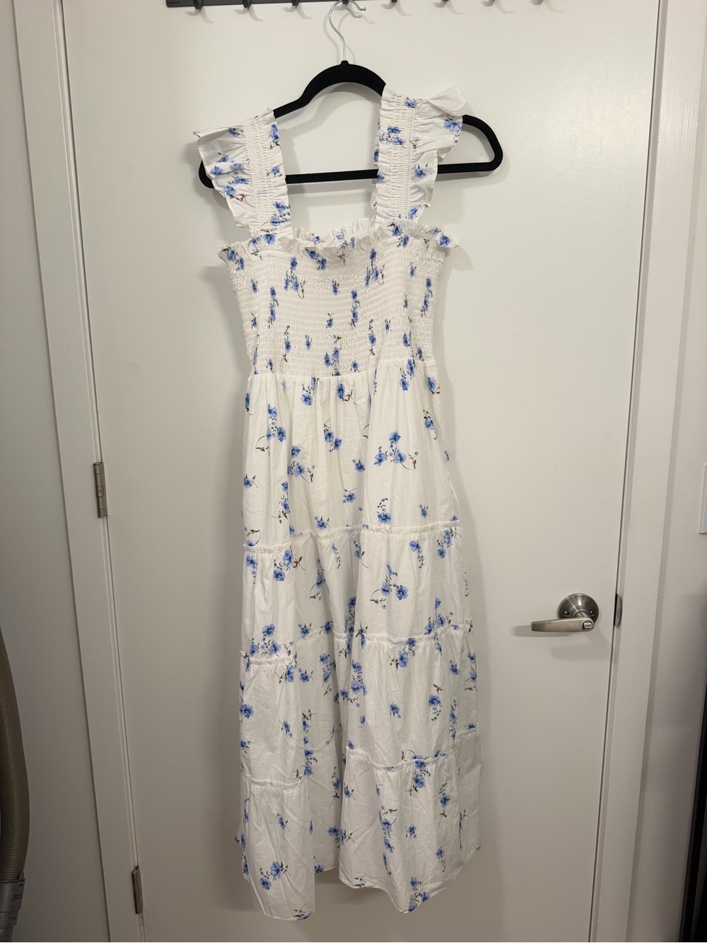 Quince white Dress with Blue Floral Print